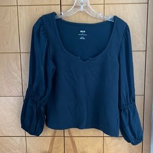 Anthropologie Maeve Navy Bubble Sleeve Shirt